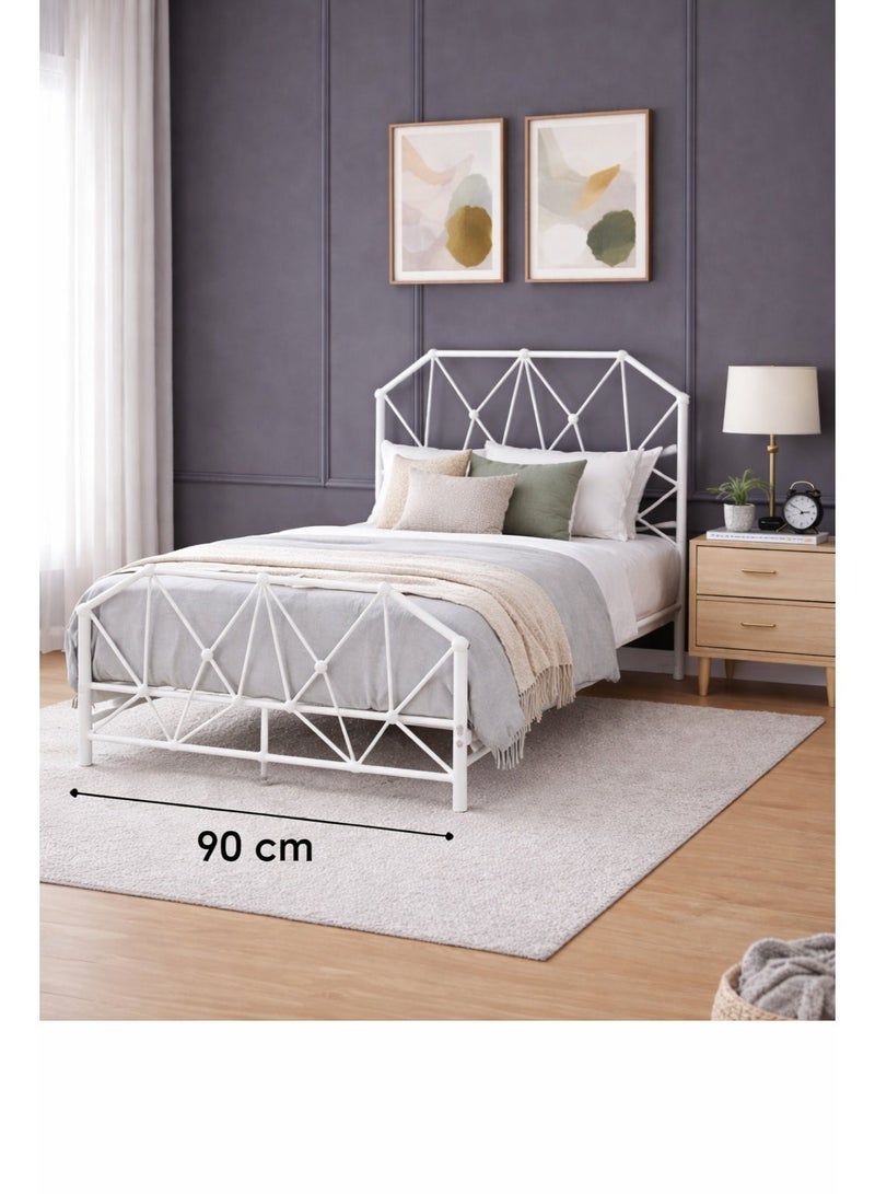 NZONE STORE Luxury Modern Geometric Metal Single Bed Frame with Decorative Steel Headboard & Footboard – 190 × 90 cm – Overall Height 90 cm - Image 2